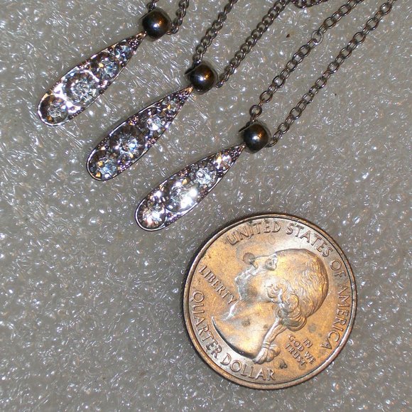 Triple Chain w/ Triple 4 Crystal Pendants Necklace - Picture 8 of 10